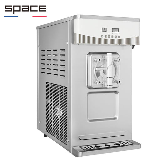 Space 8690 frozen beverage machine side three-quarter view showing ventilated stainless cabinet