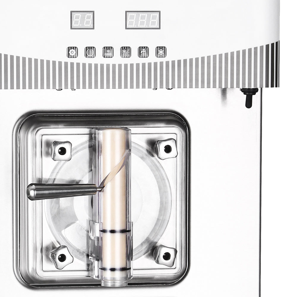 Close-up of the Space 8690 freezing cylinder, dispensing tap and digital control panel